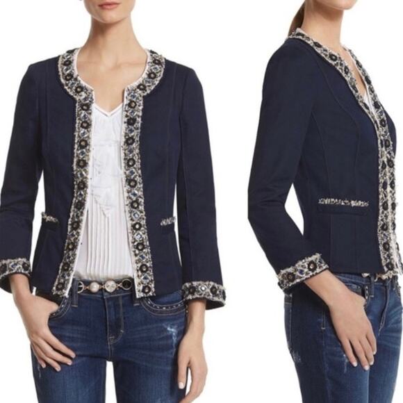 White House Black Market Blazer Navy Embellished 
Size 8 - Picture 1 of 8